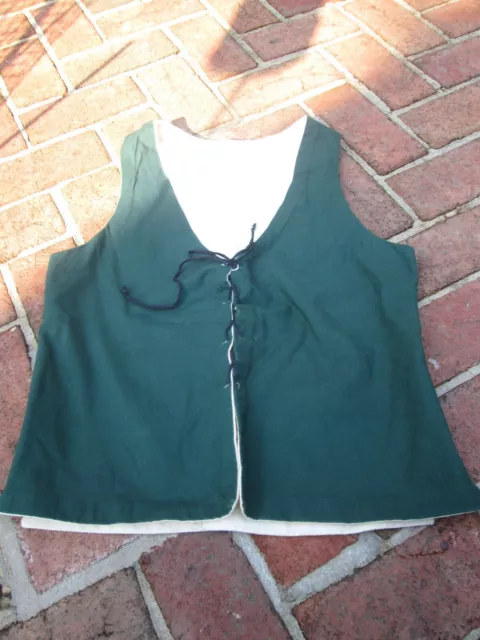 Reenactor 18Th C Colonial Rev War English Waistcoat Green Cotton Line Bodice M/L