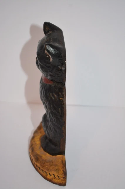 Antique Cast Iron Black Cat on Pillow Red Bow Doorstop Door Stop 4