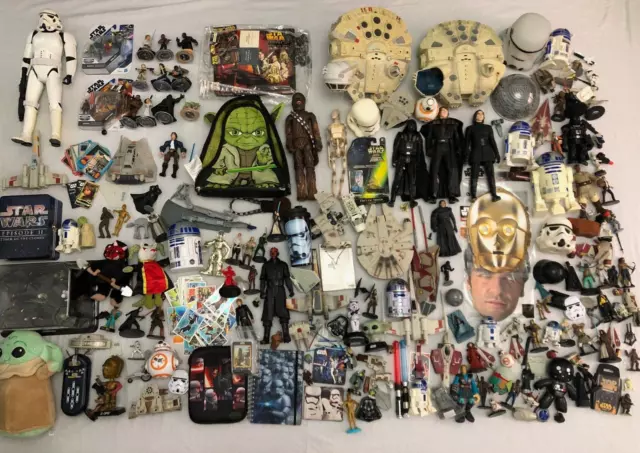 Large Job Lot Bundle of Mixed Star Wars Items Figures Ships Plushes Tins