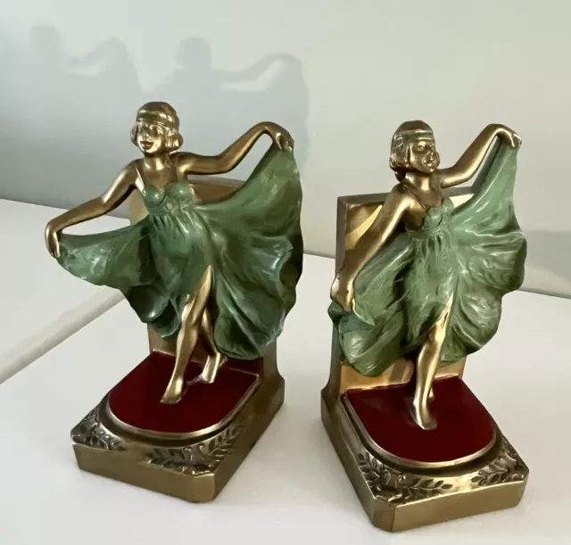 Antique 1920’s Flapper Girl Actress LOIE Fuller Art Deco Bookends NICE CONDITION