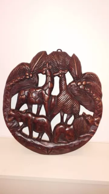 Handcarved Wooden Safari Jungle Animals Wall Hanging Sculpture Art Decor -16in