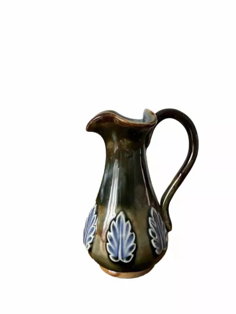 Miniature Royal Doulton Lambeth Stoneware Vase Jug 6542 Blue Leaf