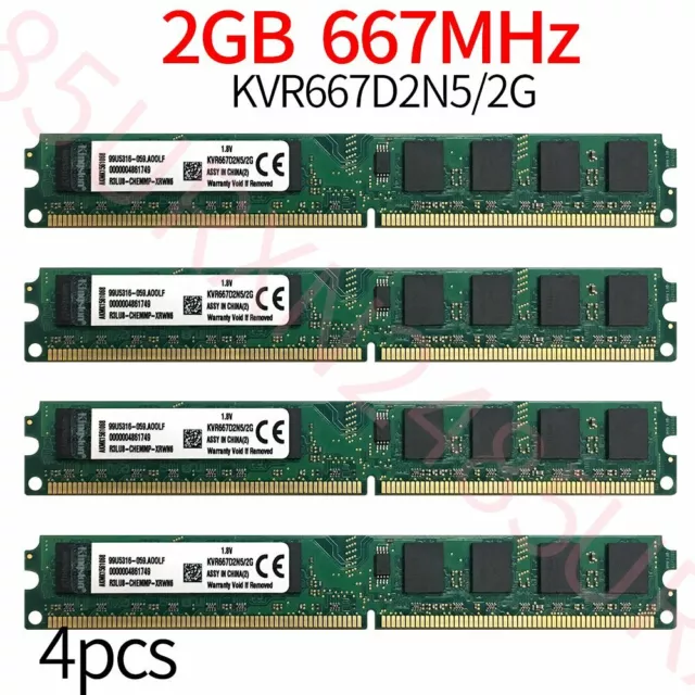 Kingston 8GB 4x 2GB DDR2 667Mhz PC2-5300 KVR667D2N5/2G Desktop Memory SDRAM BT