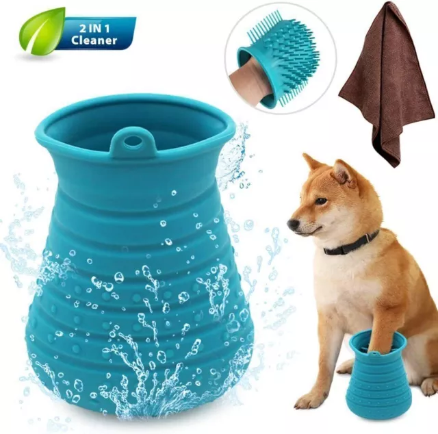 Hunde Pfote Reiniger,Haustier Pfotenreiniger mit Handtuch Dog Paw Blau (Blau) H