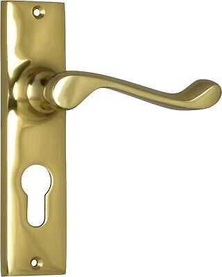 pair of polished brass fremantle lever door handles and backplates,150 x 35 mm 3