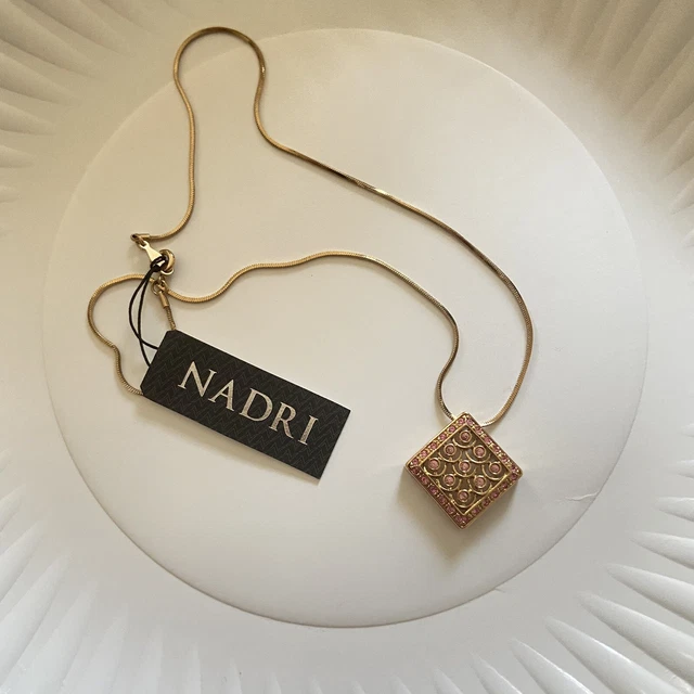 Nadri Gold Tone Cubic Pink Zirconia Squared Pendant Necklace