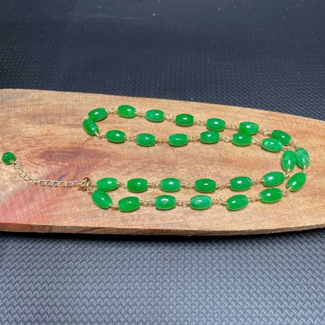 Lucky Natural Jadeite Jade Egg-Shaped Beads Necklace Colorful Handmade Energy