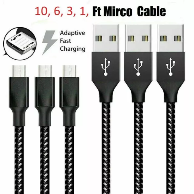 LOT 3/6/10Ft Micro USB 3.0 Fast Charger Data Sync Cable Cord LG HTC Android