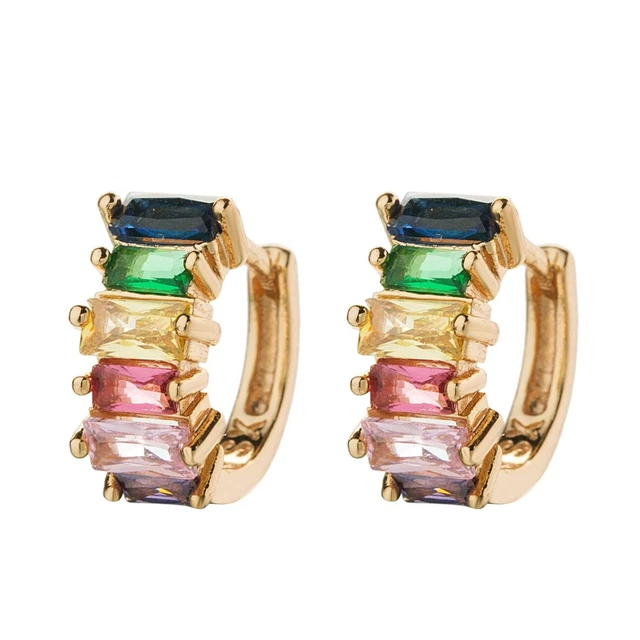 Female Jewelry Rainbow Hoop Earrings Pretty Boho Colorful Crystal Huggie Earring