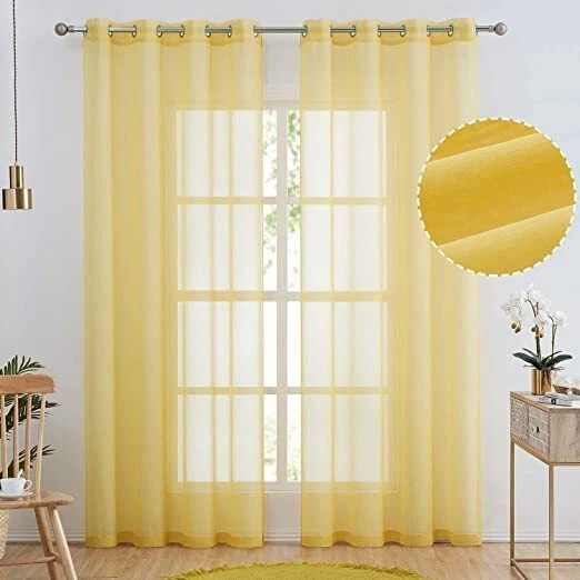 Room Grommet Light Filtering Solid Voile Window Curtains Set of 2(52 x 84)Yellow