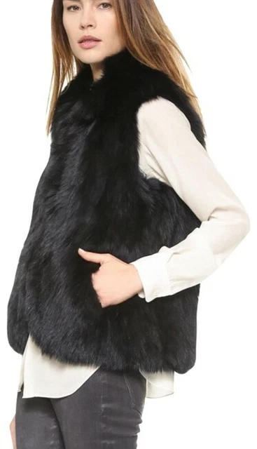 NWT $1595 THEORY Hanalee FOX FUR VEST S P Black