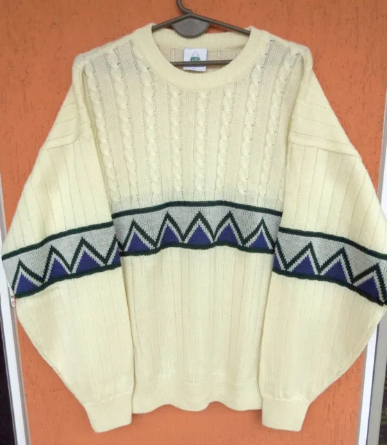 NEW! Vintage C&A NEW FAST Cable Knit Sweater Geometric Beige Acrylic (XL/XXL)
