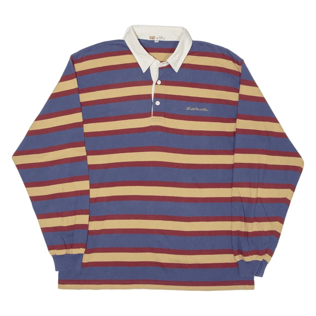 Polo Levi's Strauss & Co blu a righe manica lunga uomo XL