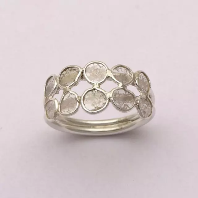 Pair Of 5 Polki Line Natural Diamond 925 Sterling Silver Victorian Ring Sale Off 2