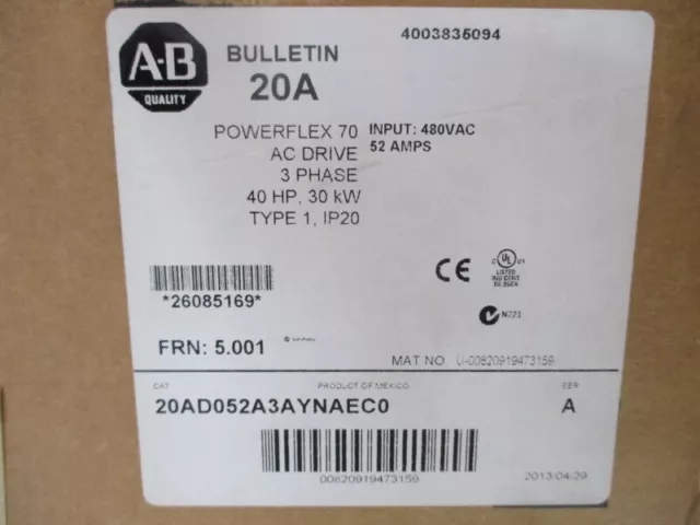 New Allen-Bradley 20AD052A3AYNAEC0 PowerFlex 70 AC Drive