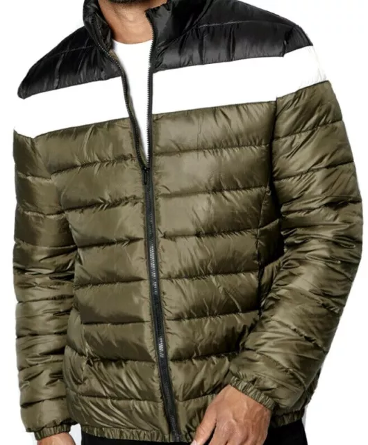 New Mens Panel Puffer Jacket Khaki Size S