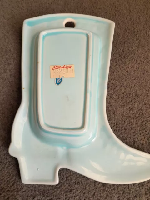 Rare Blue Vintage Oklahoma Souvenir Boot Shaped Wall Hanging Trinket Dish 3