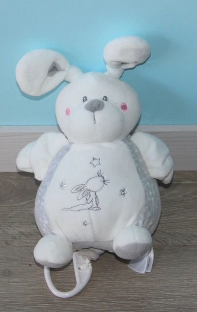 doudou musical lapin blanc gris argent Etoile simba toys  état neuf