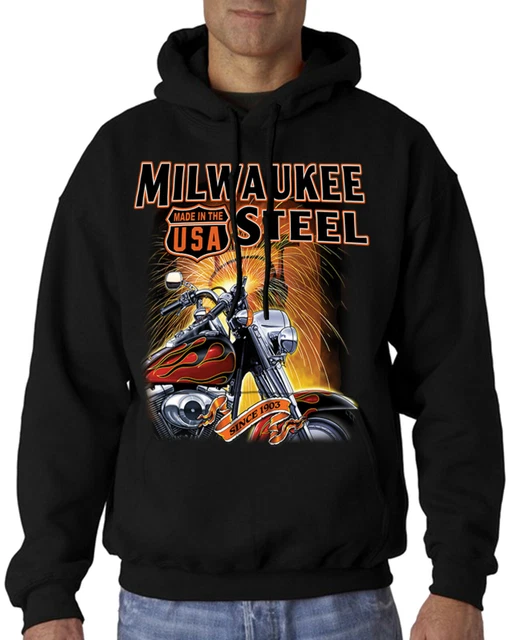 Velocitee Mens Hoodie Milwaukee Steel Classic USA Motorcycle Biker A22817