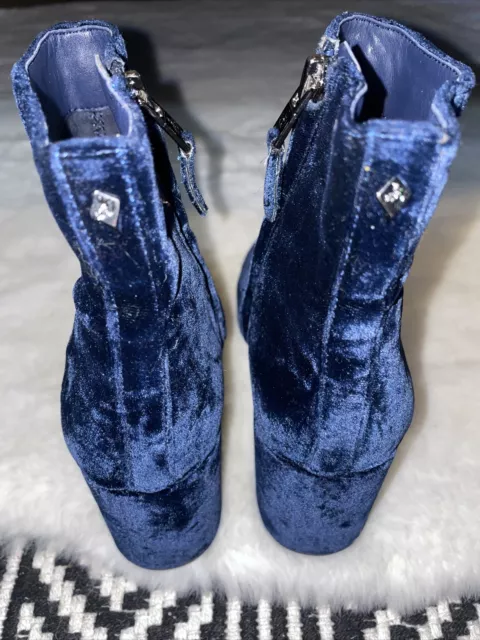 Sam Edelman Size 5 Taye Inky Navy Velvet Ankle Boots Block Heel Bootie Shoes EUC 3