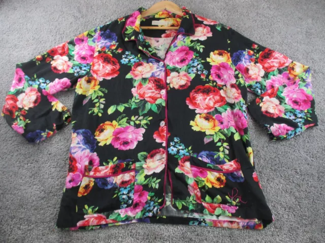 Peter Alexander Womens Sleepwear Shirt Medium Long Sleeve Button Up Floral Black
