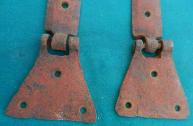 Antique 18th Century Hand Forged Wrought Iron Hinges - 13" Long with 4" Wings 2