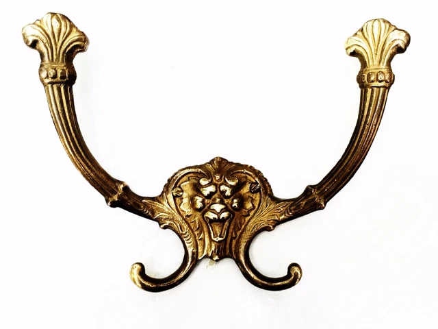 Brass Victorian Antique Hardware Lion Head Hall Tree Coat Hook Bath Robe Hook