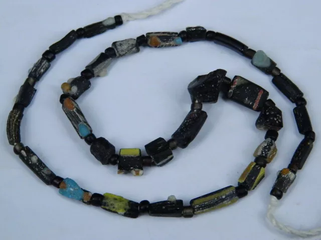 Ancient Mosaic Glass Fragment Beads Strand Roman 200 BC #BE5106