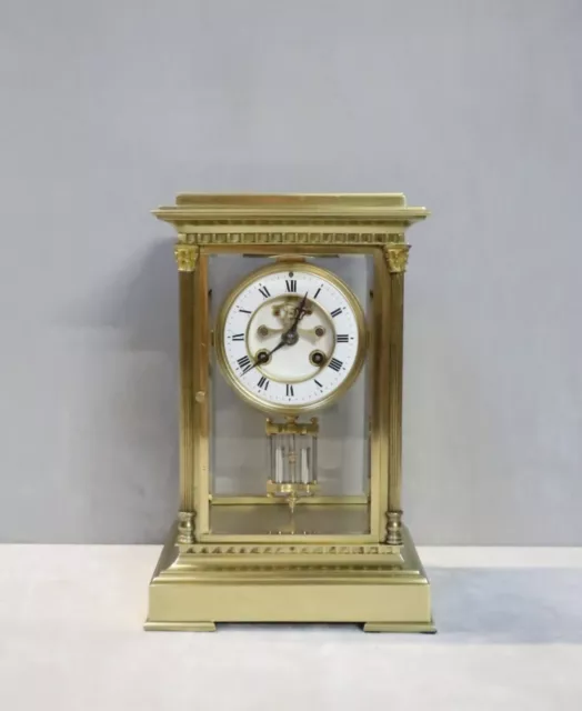 Antique Mantel Clock French Victorian Four Glass and Brass Restored and Working 2