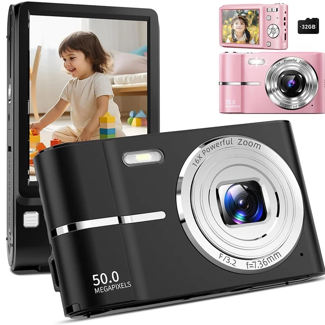 Produktbild von Digital Camera, 4K Autofocus Camera With 32G SD Card HD 48MP With 2.8 Inch Large Screen, 16X Digital Zoom, Compact Camera Portable Mini Camera For Adults, Beginners