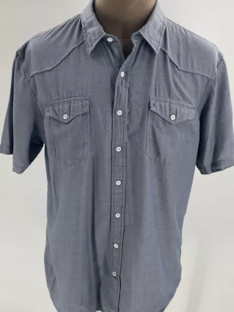 Old Navy Slim Fit Men's Button Front Shirt Short Sleeve Blue Chambray Pockets XL