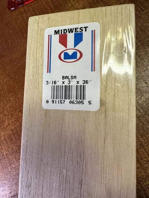 Hojas de balsa Midwest Products 6305 3/16"" x 3"" x 36"" (paquete de 10)