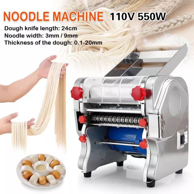 110V 550W Electric Pasta Press Maker Noodle Machine Dumpling Skin for Home  Commercial Use, Dough Knife Length 24cm, Noodle Width 2mm/6mm 