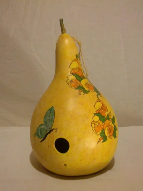 Large Hand Painted Ceramic Folk Art Gourd Bird House