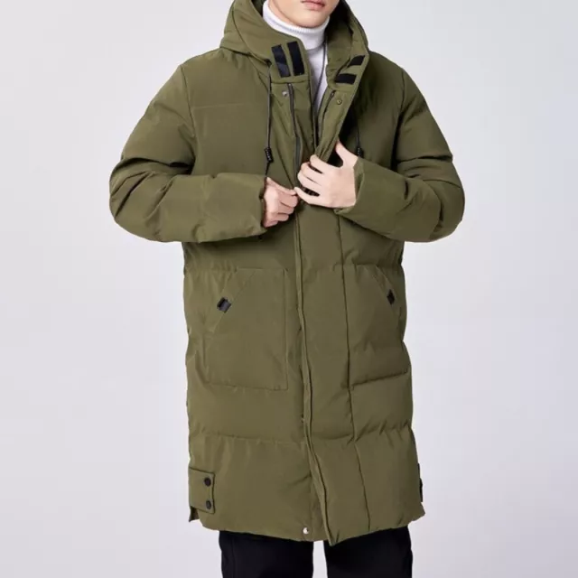 Men Hooded Parka Jacket Long Puffer Zip Coat Quilted Padded Winter Overcoat