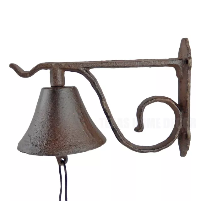 Farmhouse Dinner Bell Scrolls Cast Iron Wall Mount Rustic Brown Country Western 3