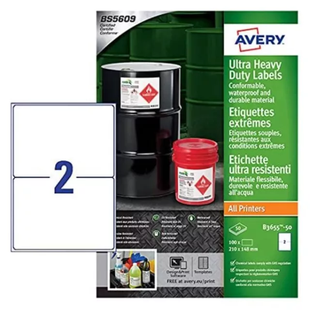 Avery B3655-50 (210 x 148.5mm) Extra Strong Adhesive, Ultra Heavy Duty Industria