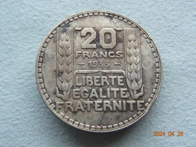 1938 FRANCE 20 Francs  ✅ Vintage French LIBERTY MOTTO Old Large Silver