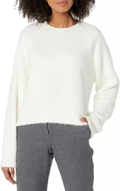 THEORY Women's White Faux Fur Long Sleeve Round Neck Casual Top Size P/XS $295 THEORY Women's White Faux Fur Long Sleeve Round Neck Casual Top Size P/XS $295