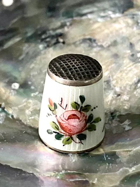 Vintage David Andersen Norway Sterling Silver Guilloche Enamel Gilt Thimble