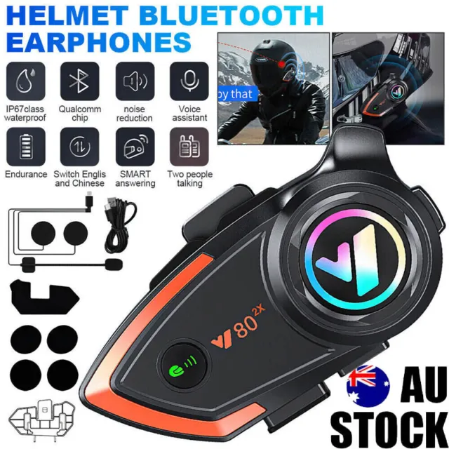 Bluetooth Motorcycle Helmet Motorbike Intercom Headset Interphone Headphone AUS