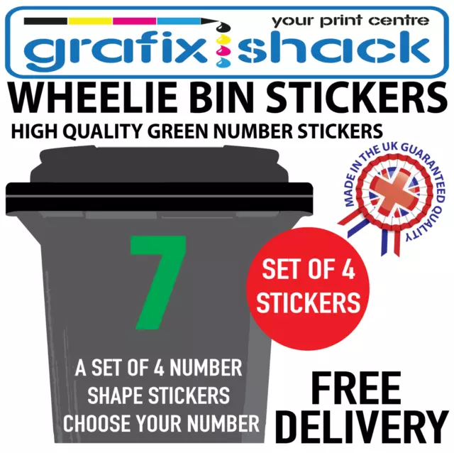 4 Pack Large Green Wheelie Bin Numbers Self Adhesive Vinyl Stickers