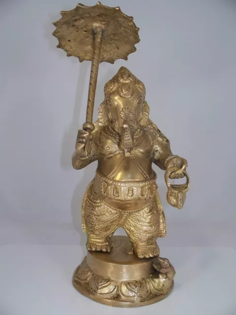 Messing Figur GANESHA MIT SCHIRM H 25,5 cm neu. Ganesh Indische Götter Indien