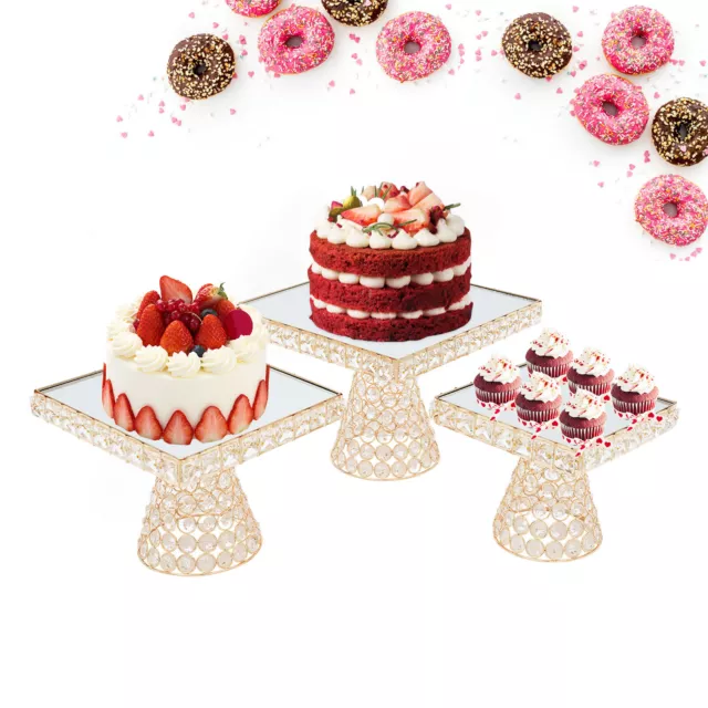 3pcs Gold Cake Stand Square Cupcake Stand Wedding Party Pastry Tray Plate Kits