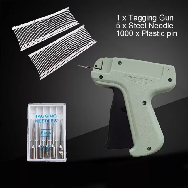 Clothes Tagging Gun Price Tag Machine + 5 Steel Needles +1000 Kimble Barbs