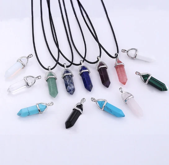 Natural Quartz Chakra Crystal Healing Point Cut Gemstone Pendant Reiki Necklace