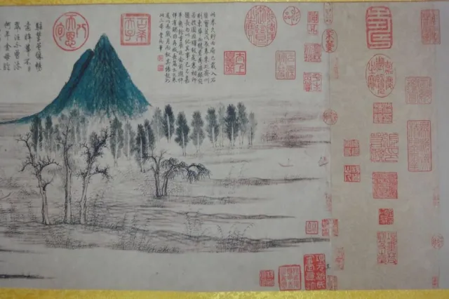 Very Fine Long Old Chinese Scroll Hand Painting Landscape Marked "ZhaoMengFu"