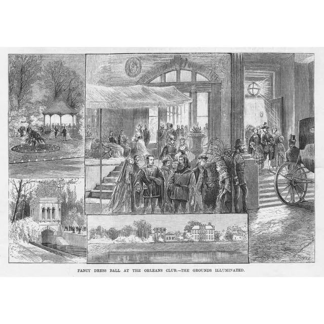 LONDON Fancy Dress Ball at the Orleans Club - The Grounds - Antique Print 1882