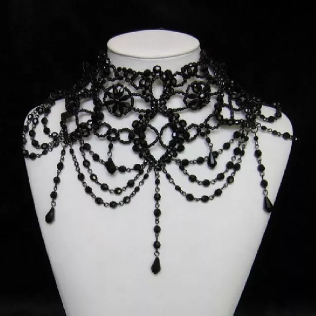 Gothic Collier und Ohrringe Set Choker Kette Halskette Schwarz Trachtenschmuck