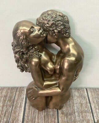 The Lovers Bronze Resin Finished Loving  Couple Nude Statue Wall Hanging 10.7"